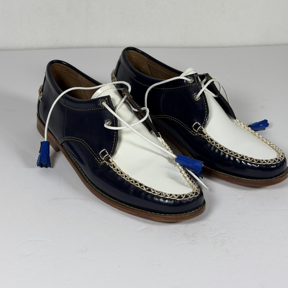 G.H. Bass & Co. Weejuns Men's Navy White Patent Leather Boat Shoes Size 10 M F-1